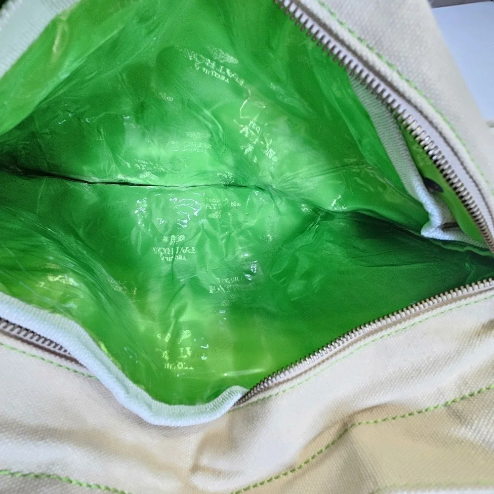 Patron‎ Tequila Canvas Tote Bag Brown Leather Trim Green Lining Insulated Pocket